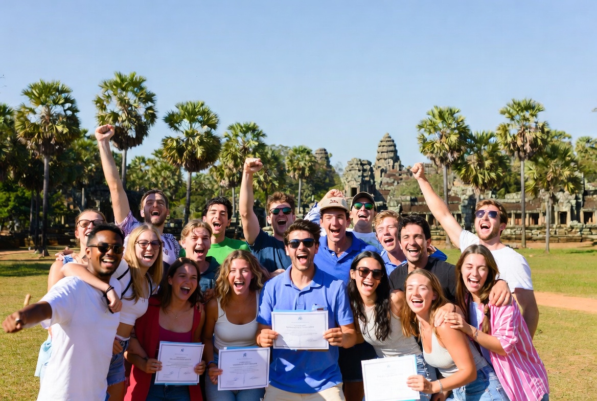 Students celebrating with certificates